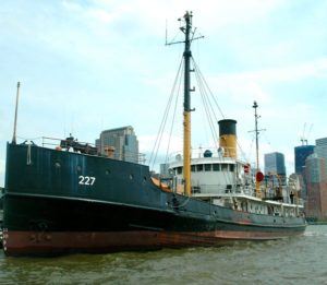 The historic steamship Lilac, where I volunteer as a museum docent, is docked at Hudson River Park Pier 25 in Lower Manhattan and is open to the public on weekends.